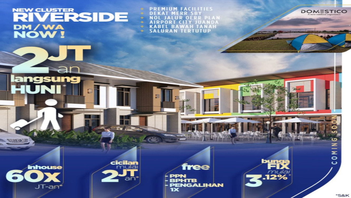 Jual Rumah Sidoarjo Riverside Residence harga mulai 400JT, cicilan 2JT, inhouse 60x