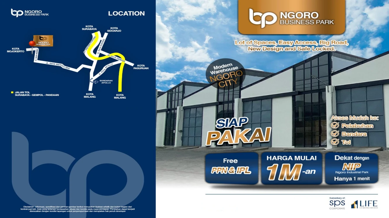 Jual gudang  BP Ngoro  Mojokerto