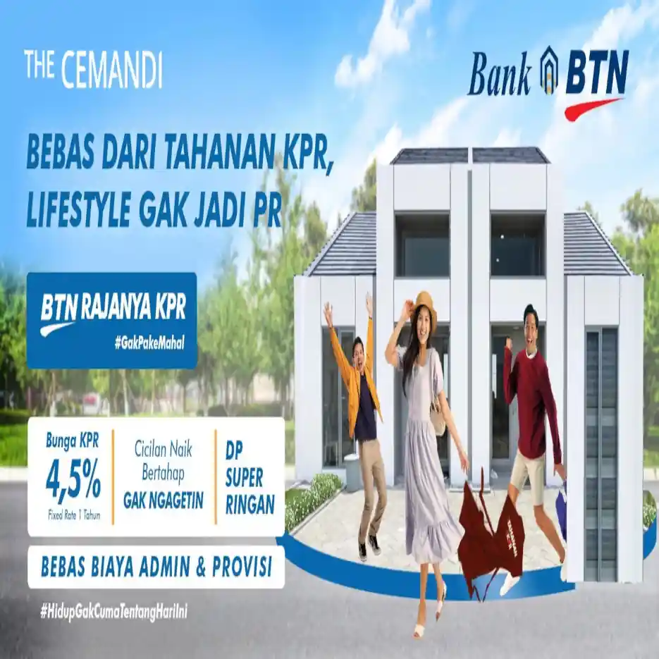 promo Rumah the cemandi Sedati Sidoarjo dari Bank btn, DP super ringan, bebas biaya admin dan provisi