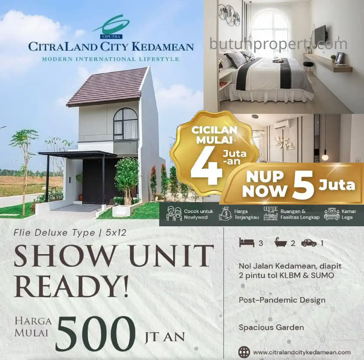 Promo CitraLand City Kedamean harga 500Jt Cicilan 4Jt per bulan dan NUP Rp5Jt